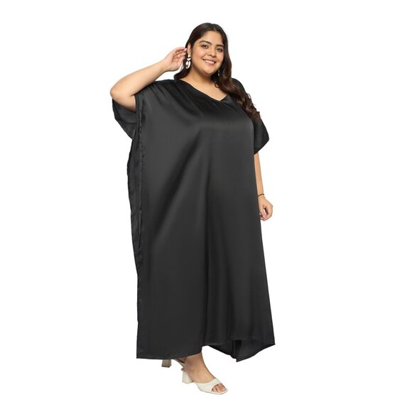 Gypsie Blu Women Satin Solid Plus Size Caftan Dress Kimono Maxi Dress for Nighty - Picture 3 of 9